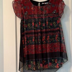 Desigual Red and Black Floral Blouse